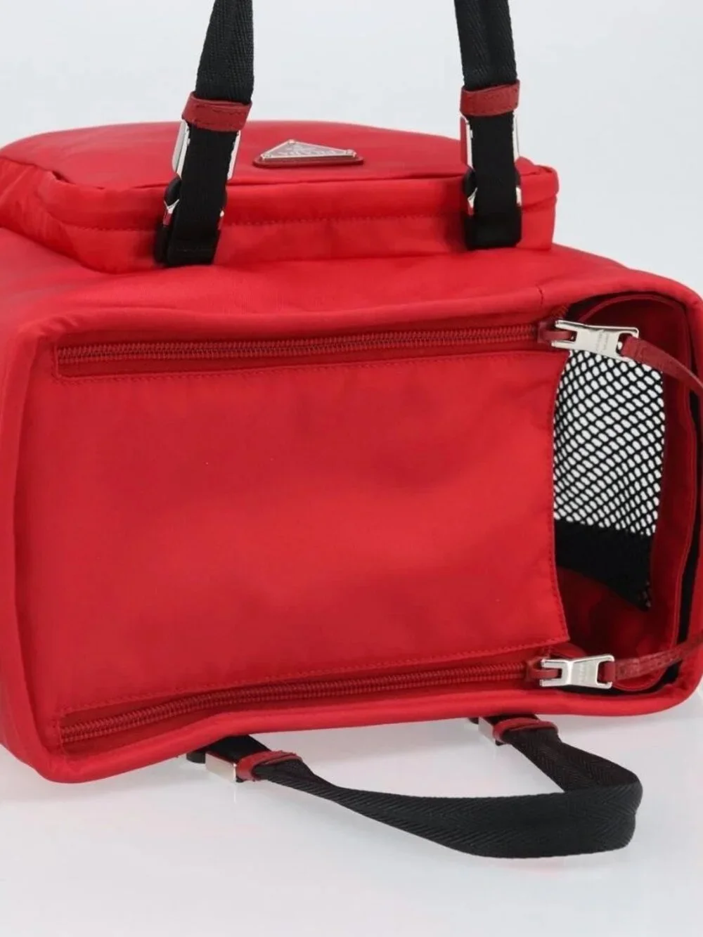 PRADA Pet Bag Pet Carry Nylon 2way Red Silver